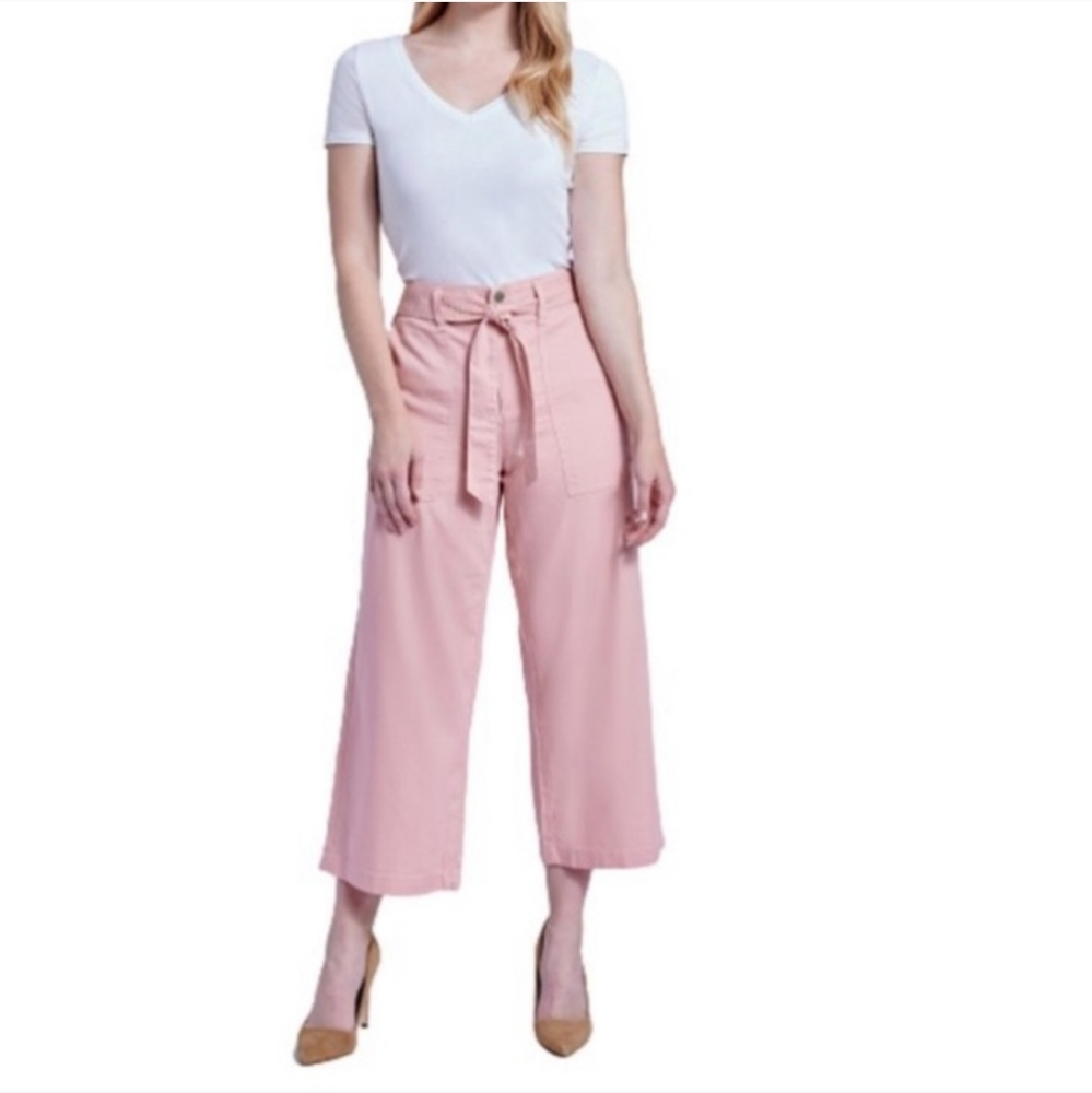 NWOT 7 For All Mankind Wide Leg Cropped Tie Waist Pants Rose Pink Size 16